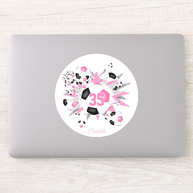 Mädchen benennen auf rosa schwarzen Fußball-Blowou Aufkleber (Computer)