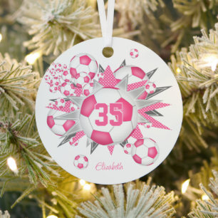 Mädchen benennen Fußball-Blowout-Rosa Ornament Aus Metall