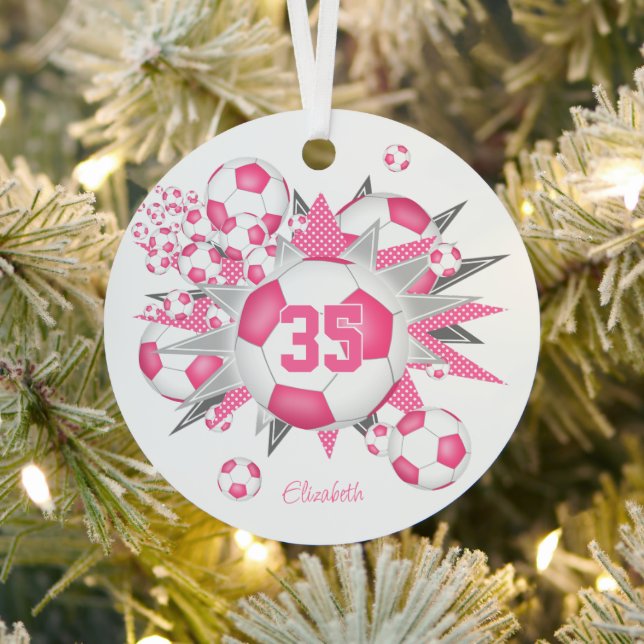 Mädchen benennen Fußball-Blowout-Rosa Ornament Aus Metall (InSitu)