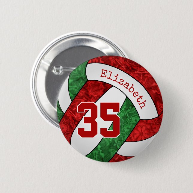 Mädchen benennen rotes grünes Volleyballteam Button (Vorne & Hinten)