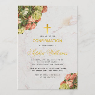 Mädchen Bestätigung Blumenmarmor Nelken Schriftzug Einladung