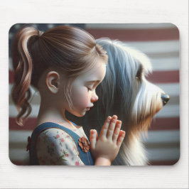 Mädchen beten mit bärtiger Collie Mousepad
