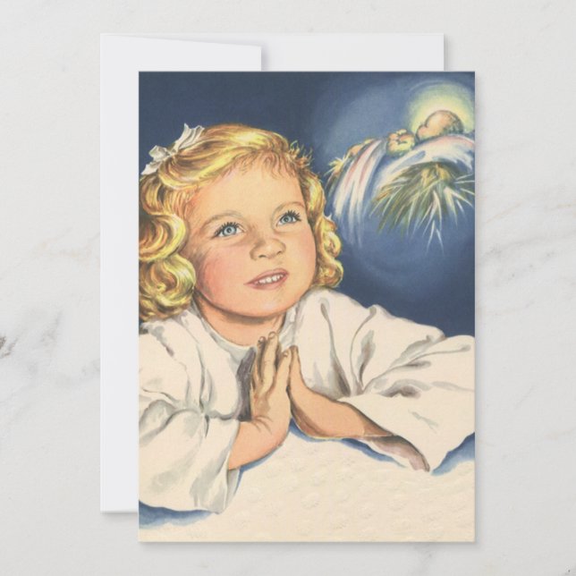 Mädchen beten zu Jesus Christus, Gebete in der Bed Einladung (Vorderseite)