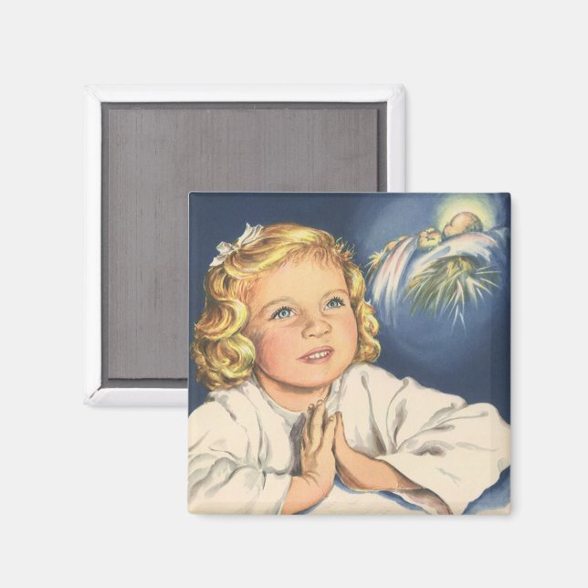 Mädchen beten zu Jesus Christus, Gebete in der Bed Magnet (Vorderseite/Rückseite)