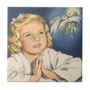 Mädchen betet zu Jesus Christus, Abendgebete Fliese
