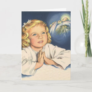 Mädchen betet zu Jesus Christus, Abendgebete Karte