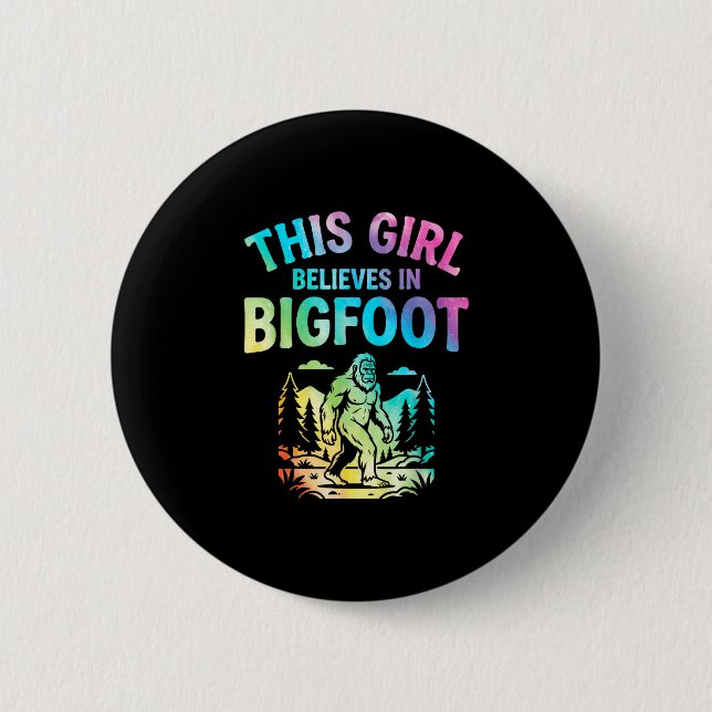 Mädchen Bigfoot-Gläubiger Tie Dye Sasquatch Krypti Button (Vorderseite)