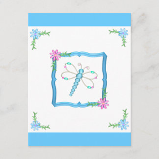Mädchen Birthday Blue & White Blume Dragonfly Einladung