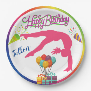 Mädchen Birthday Gymnastics Handspring Rainbow Tri Pappteller