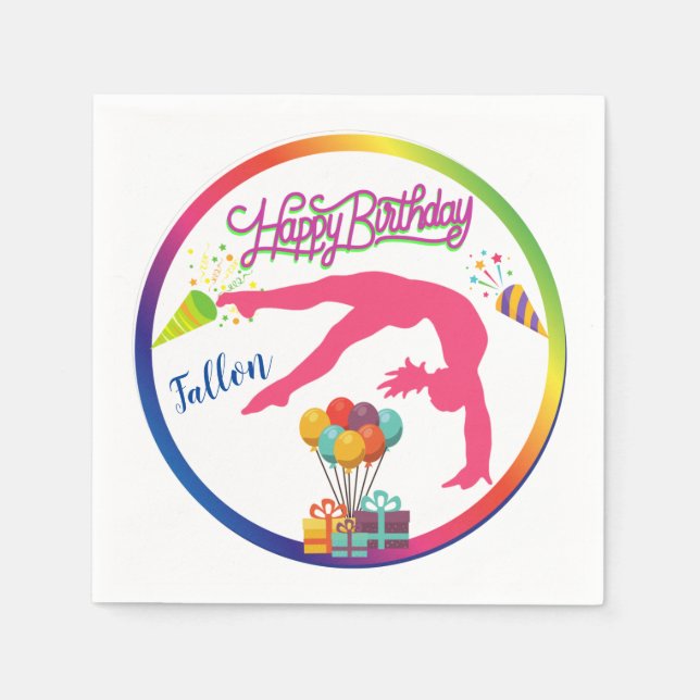 Mädchen Birthday Gymnastics Handspring Rainbow Tri Serviette (Vorderseite)