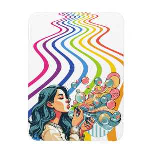 Mädchen bläst abstrakte Blasen Illustrationskunst Magnet