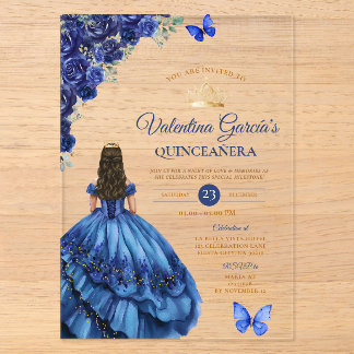 Mädchen Blaue Kleid Quinceañera 15 Anos Blumen Gol Acryleinladungen