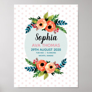 Mädchen Blume Niedlich Blumengeburt Stats Baby Kin Poster