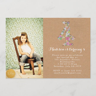 Mädchen-Blumen4. Geburtstags-Party Einladung