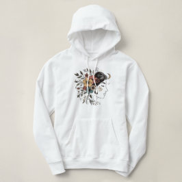 Mädchen Blumen Gesicht Linienkunst Hoodie