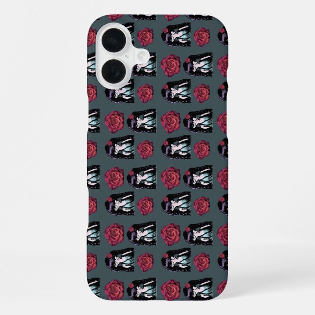 Mädchen Blumenmuster grau iPhone 16 Plus Hülle (Rückseite)