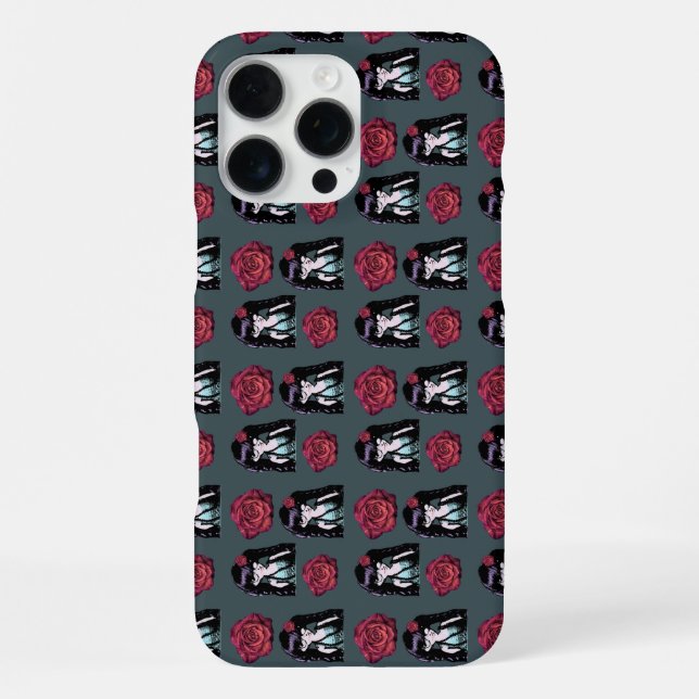 Mädchen Blumenmuster grau iPhone 16 Pro Max Hülle (Rückseite)