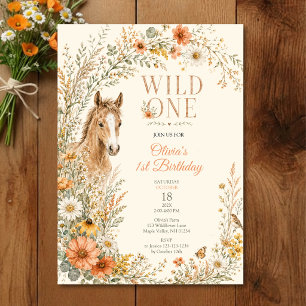 Mädchen Boho Orange Wildblumen Pferd Geburtstag Einladung