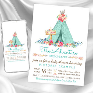 Mädchen Boho TeePee Babyshower-Einladungen Einladung