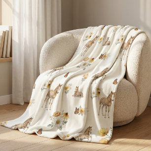 Mädchen Boho Wildblumen Pferd- und Schmetterlingsm Fleecedecke