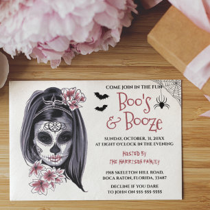 Mädchen Boo's & Booze Halloween-Party-Einladung Einladung