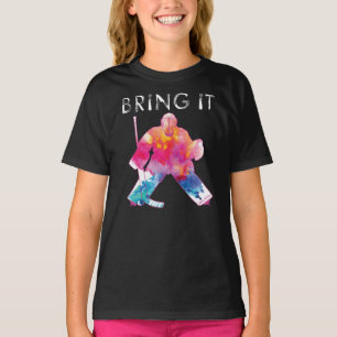Mädchen bringen Hockey Goalie Wasserfarbe Dunkel T-Shirt