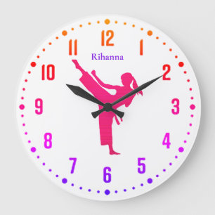 Mädchen Bunte Karate Große Wanduhr