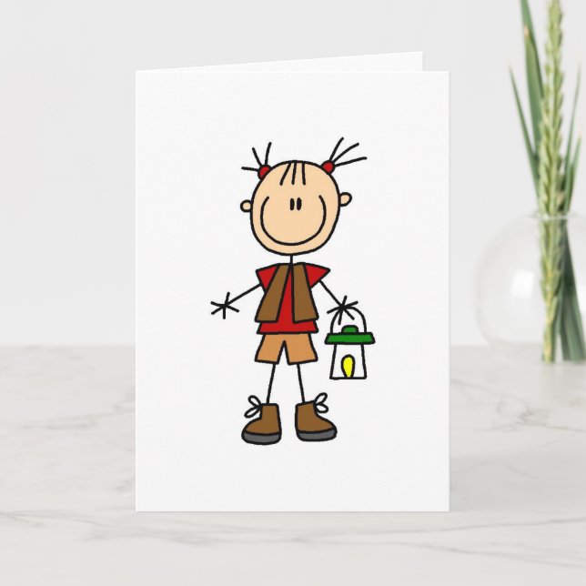 Mädchen-Camping mit Laternen-Karte Karte (Vorderseite)