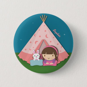 Mädchen Camping Tipi Zelt Hase Button