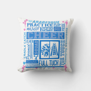 Mädchen Cheerleader Typografie in Blau und Rosa Kissen