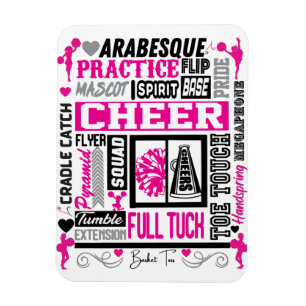 Mädchen Cheerleading Typografie in Schwarz und Ros Magnet