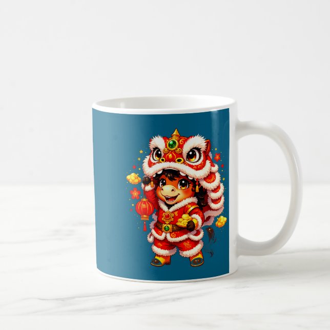 Mädchen Chinesischer Spaß Löwentanz Lunar Kaffeetasse (Rechts)