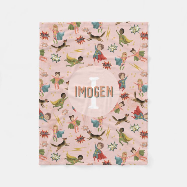 Mädchen Cool Pink Superhero Kinder Fleecedecke (Vorderseite)
