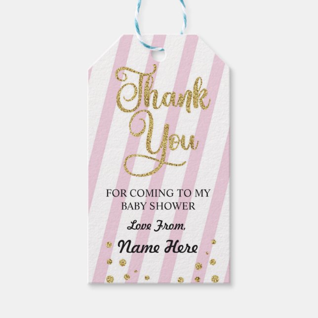 Mädchen Danke Babydusche Stripe Pink Glitzer Geschenkanhänger (Vorderseite)