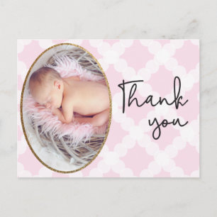 Mädchen Danke Pink Baby Foto Geburtshinweis Postkarte