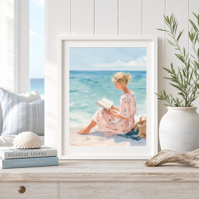 Mädchen, das am Meer liest, Kunstprint Poster (Von Creator hochgeladen)