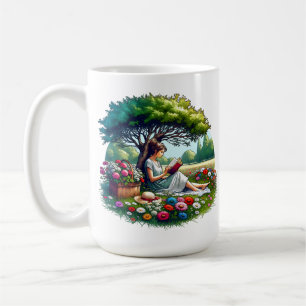 Mädchen, das an einem entspannten Tag unter einem  Kaffeetasse