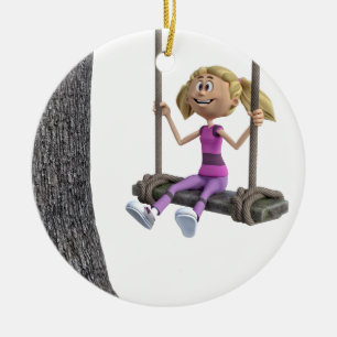 Mädchen, das auf einem Seil-Schwingen schwingt Keramik Ornament