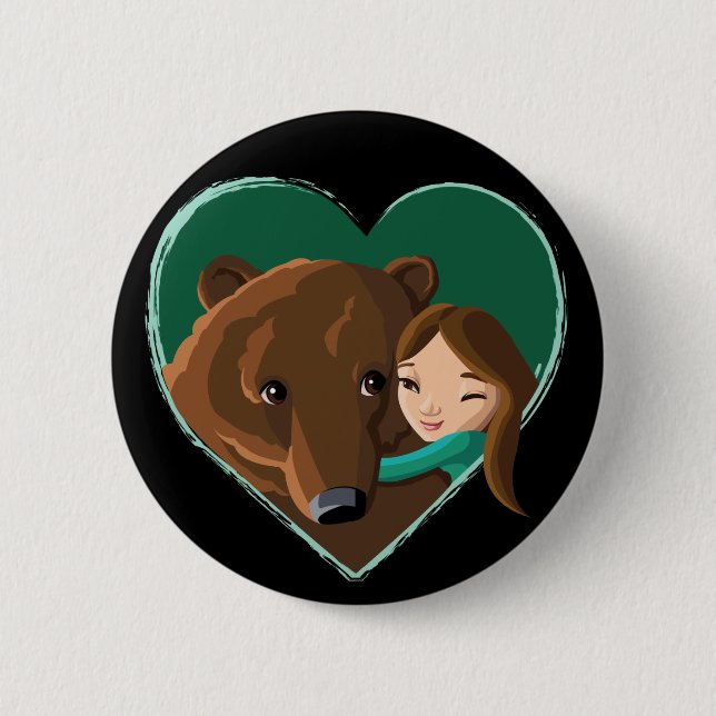 Mädchen, das Bären umarmt Button (Vorderseite)
