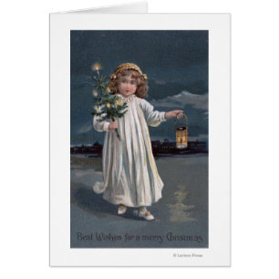 Mädchen, das Baum und Laterne hält