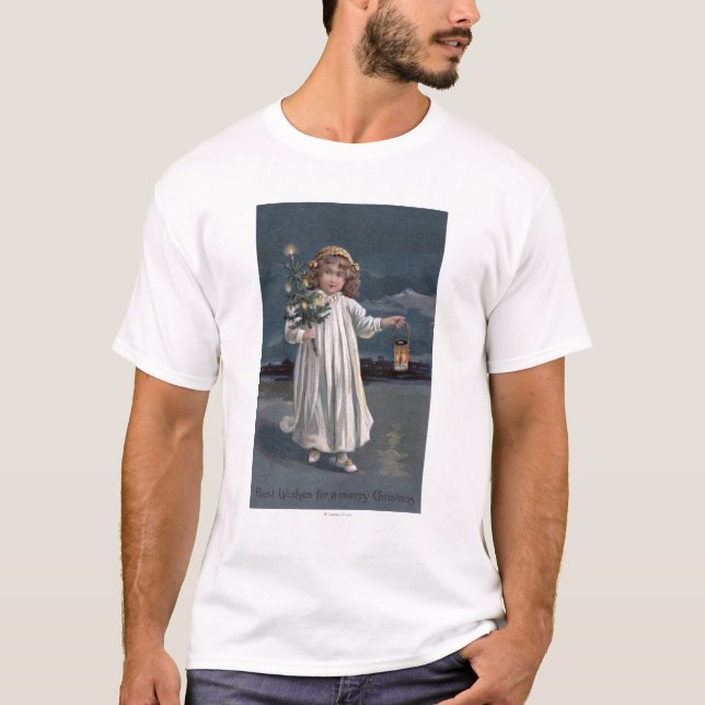 Mädchen, das Baum und Laterne hält T-Shirt (Vorderseite)