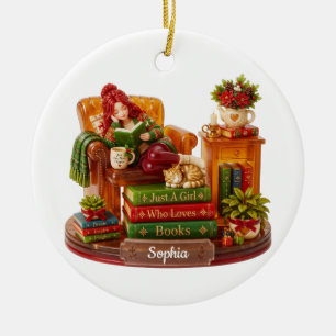 Mädchen, das Bücher liebt, gemütliche 3D-Ornament Keramik Ornament