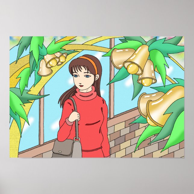 Mädchen, das dem Klang der Glocken lauscht. Poster (Vorne)