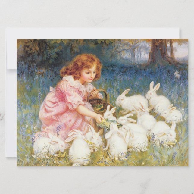 Mädchen, das die Kaninchen Füttre (von Frederick M Karte (Vorderseite)