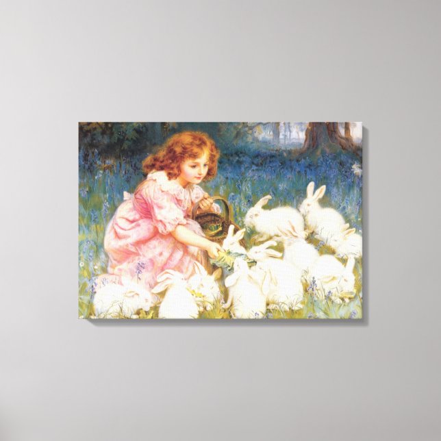 Mädchen, das die Kaninchen Füttre (von Frederick M Leinwanddruck (Vorderseite)