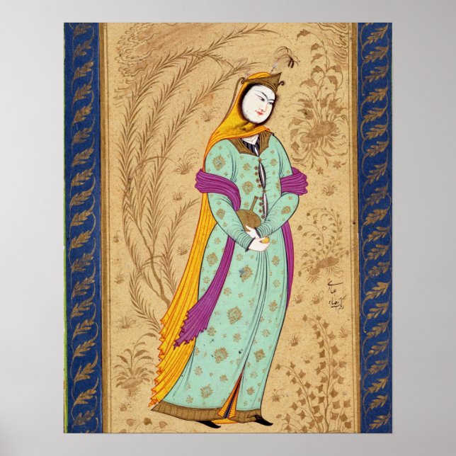 Mädchen, das ein Weinschiff und eine Birne hält, a Poster (Vorne)