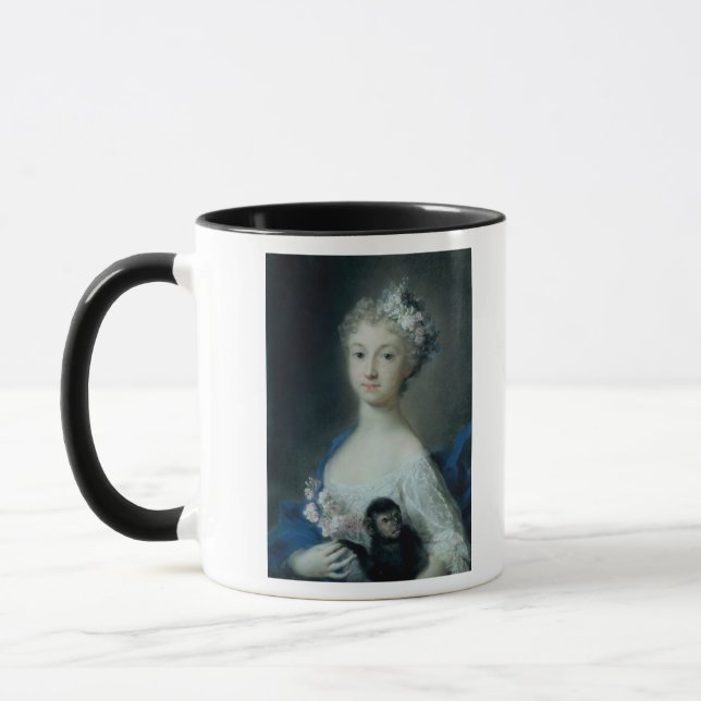 Mädchen, das einen Affen hält Tasse (Links)