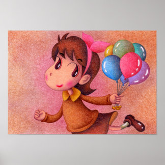 Mädchen, das einen Luftballon hält. Poster