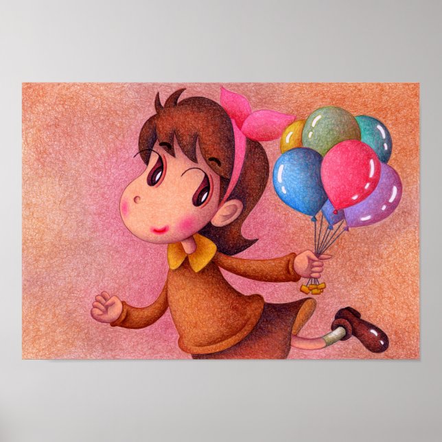 Mädchen, das einen Luftballon hält. Poster (Vorne)