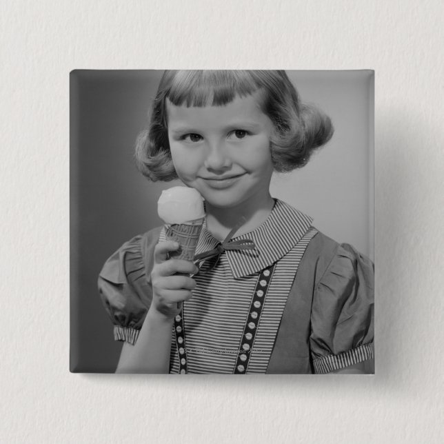 Mädchen, das Eis isst Button (Vorderseite)